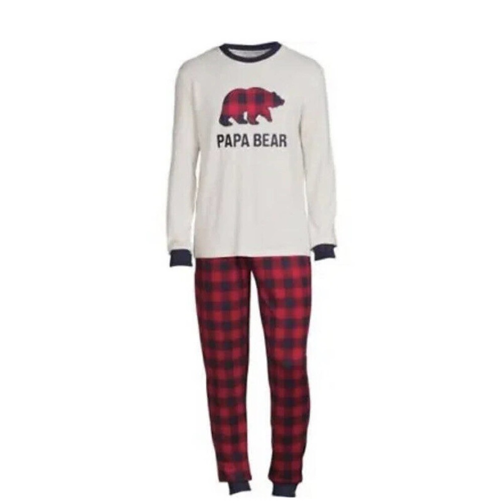 Dearfoams Men's Papa Bear Family 2-Piece Pajama Set Red Plaid Size 3XL NEW